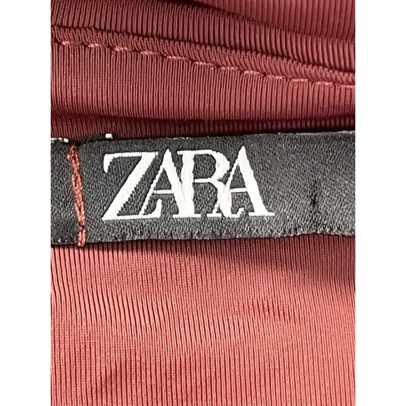 One-Shoulder Asymmetrical Ruched Dress‎ By Zara - Womens Size L - Elegant Maroon - Picture 6 of 9